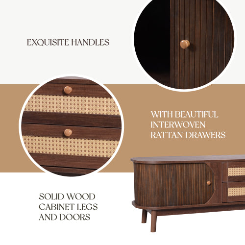Rattan TV Stand with Storage | Mid-Century Modern Media Console