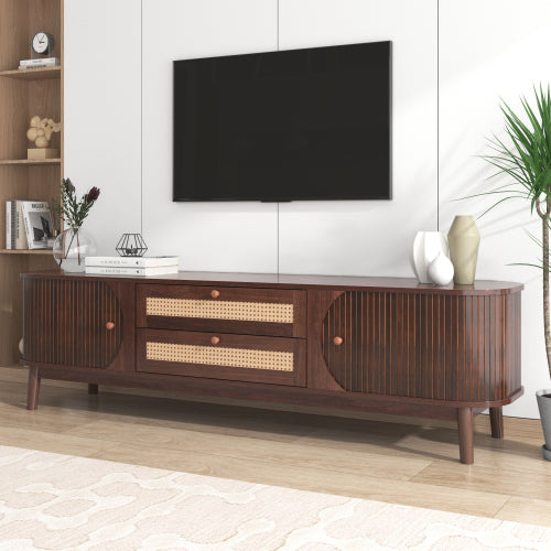 Rattan TV Stand with Storage | Mid-Century Modern Media Console