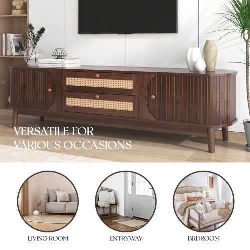 Rattan TV Stand with Storage | Mid-Century Modern Media Console