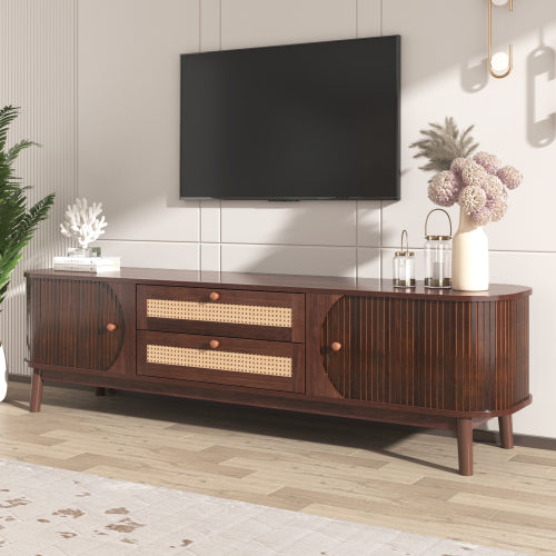 Rattan TV Stand with Storage | Mid-Century Modern Media Console