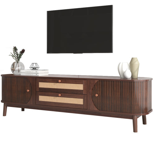 Rattan TV Stand with Storage | Mid-Century Modern Media Console