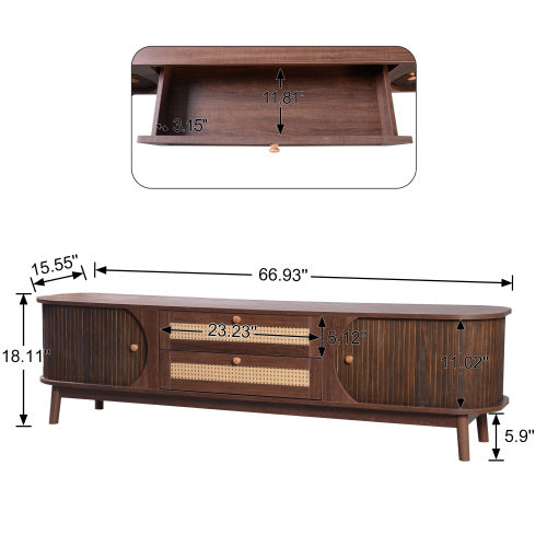 Rattan TV Stand with Storage | Mid-Century Modern Media Console