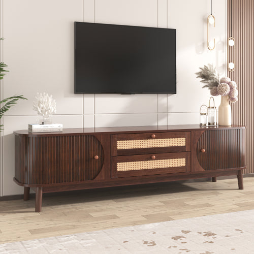 Rattan TV Stand with Storage | Mid-Century Modern Media Console