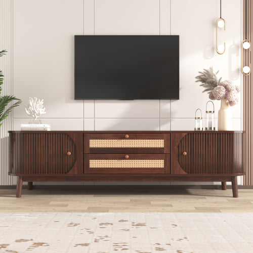 Rattan TV Stand with Storage | Mid-Century Modern Media Console