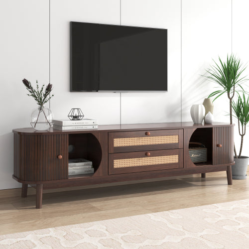 Rattan TV Stand with Storage | Mid-Century Modern Media Console