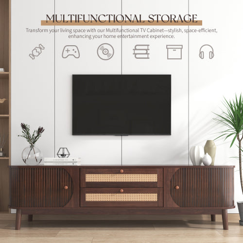 Rattan TV Stand with Storage | Mid-Century Modern Media Console