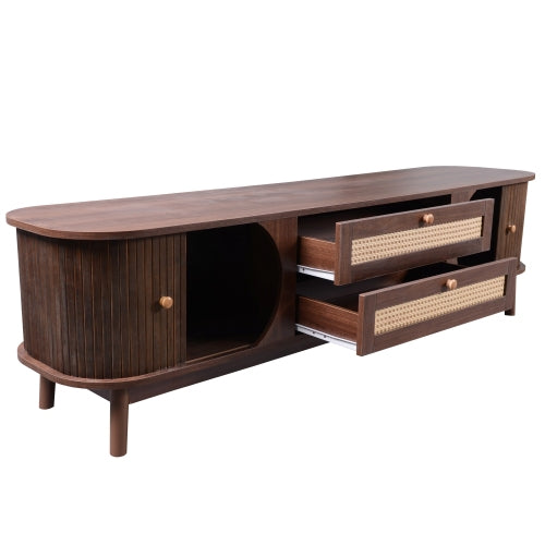 Rattan TV Stand with Storage | Mid-Century Modern Media Console