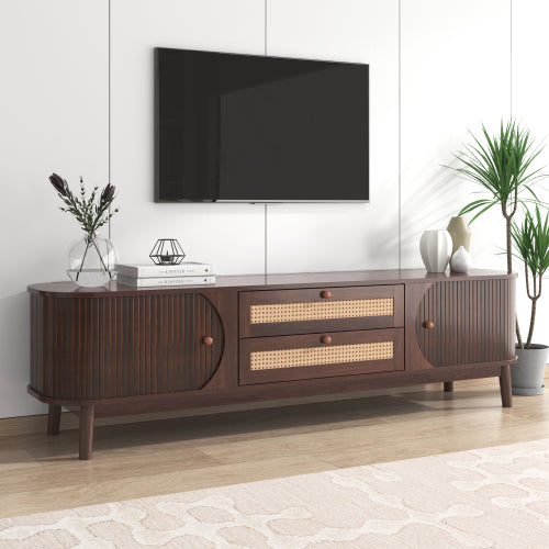Rattan TV Stand with Storage | Mid-Century Modern Media Console