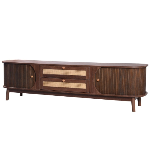 Rattan TV Stand with Storage | Mid-Century Modern Media Console