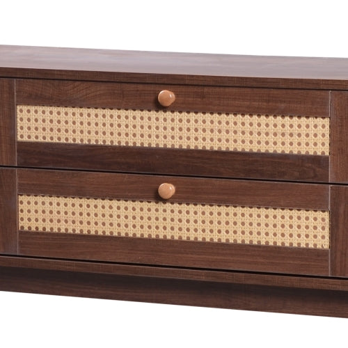 Rattan TV Stand with Storage | Mid-Century Modern Media Console