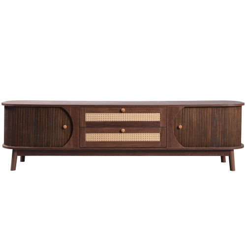 Rattan TV Stand with Storage | Mid-Century Modern Media Console