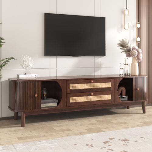 Rattan TV Stand with Storage | Mid-Century Modern Media Console
