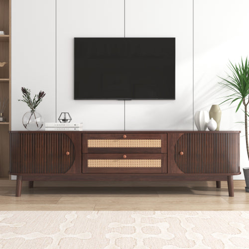 Rattan TV Stand with Storage | Mid-Century Modern Media Console