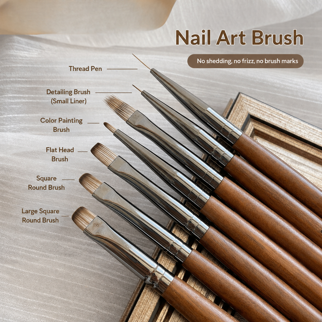 Walnut Handle Nail Art Brush Set – Professional Nail Design Tools