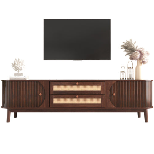 Rattan TV Stand with Storage | Mid-Century Modern Media Console