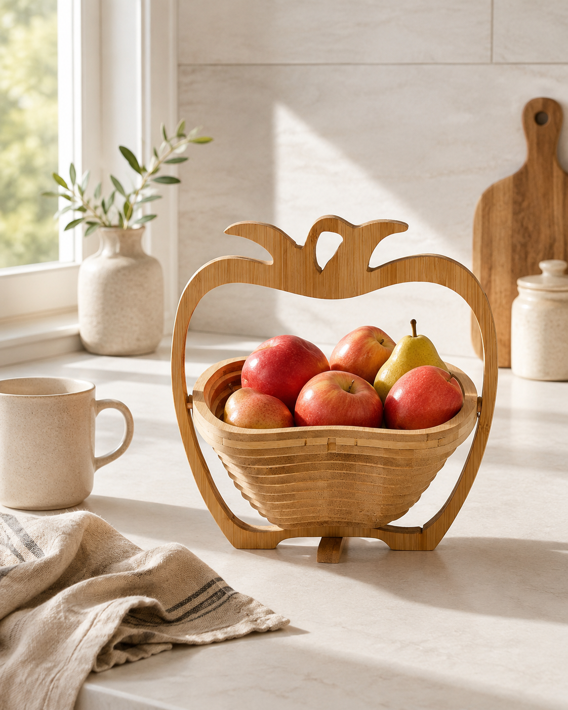 Collapsible Apple Fruit Basket – Bamboo Rustic Kitchen Decor