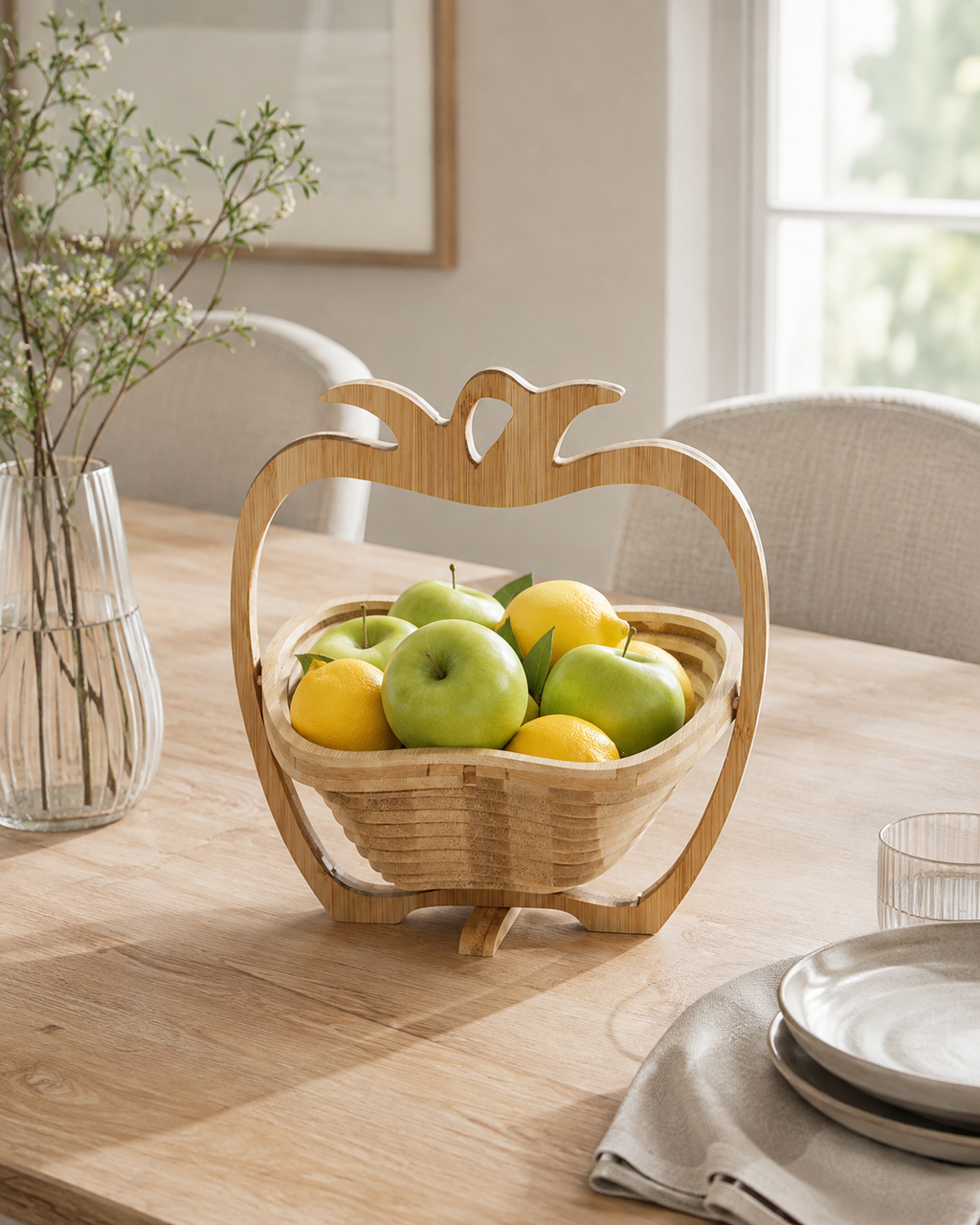 Collapsible Apple Fruit Basket – Bamboo Rustic Kitchen Decor