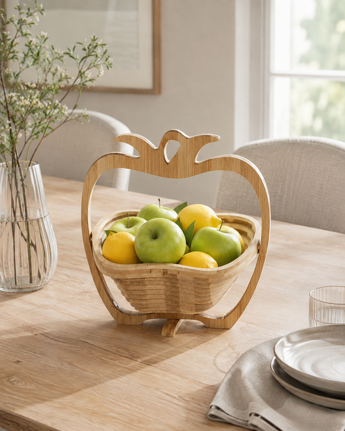 Collapsible Apple Fruit Basket – Bamboo Rustic Kitchen Decor