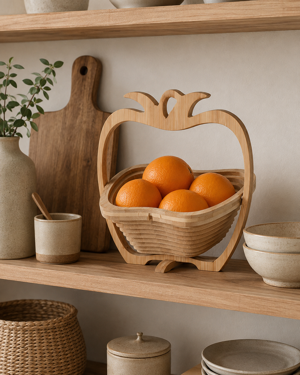 Collapsible Apple Fruit Basket – Bamboo Rustic Kitchen Decor