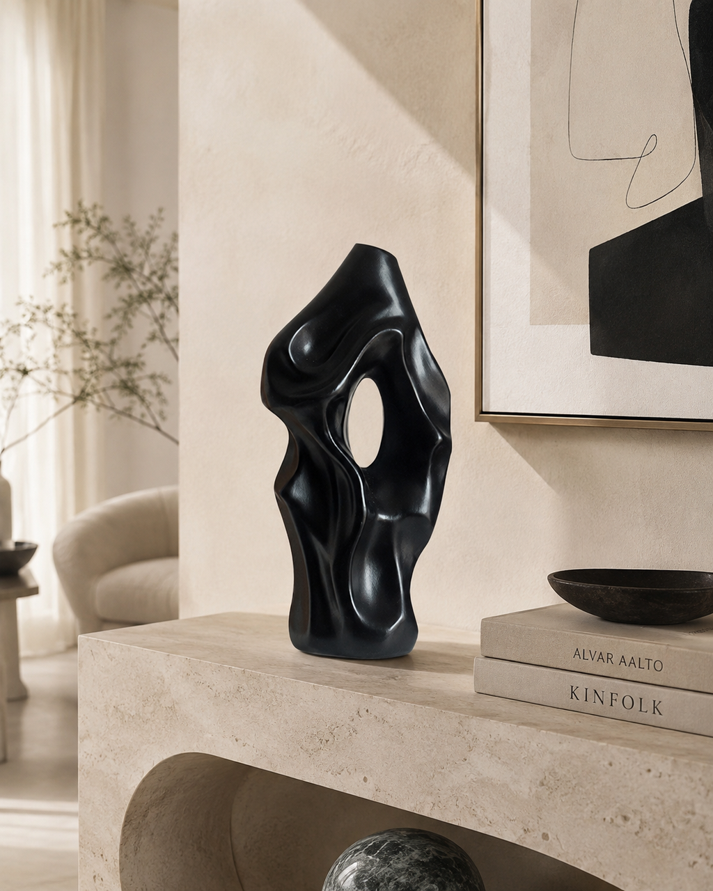 Abstract Cutout Sculptural Vase, Plastic, Modern Minimalist Style