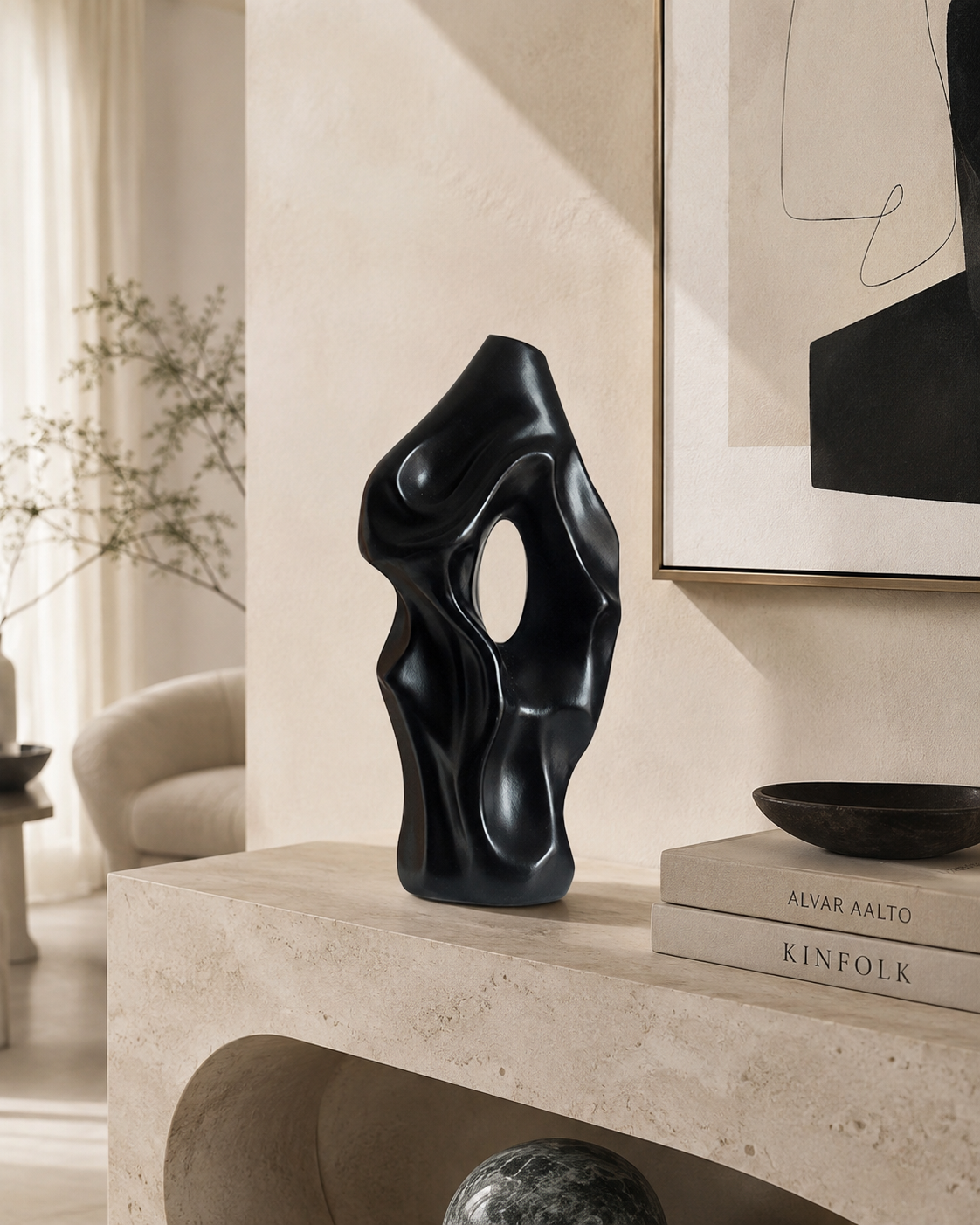 Abstract Cutout Sculptural Vase, Plastic, Modern Minimalist Style