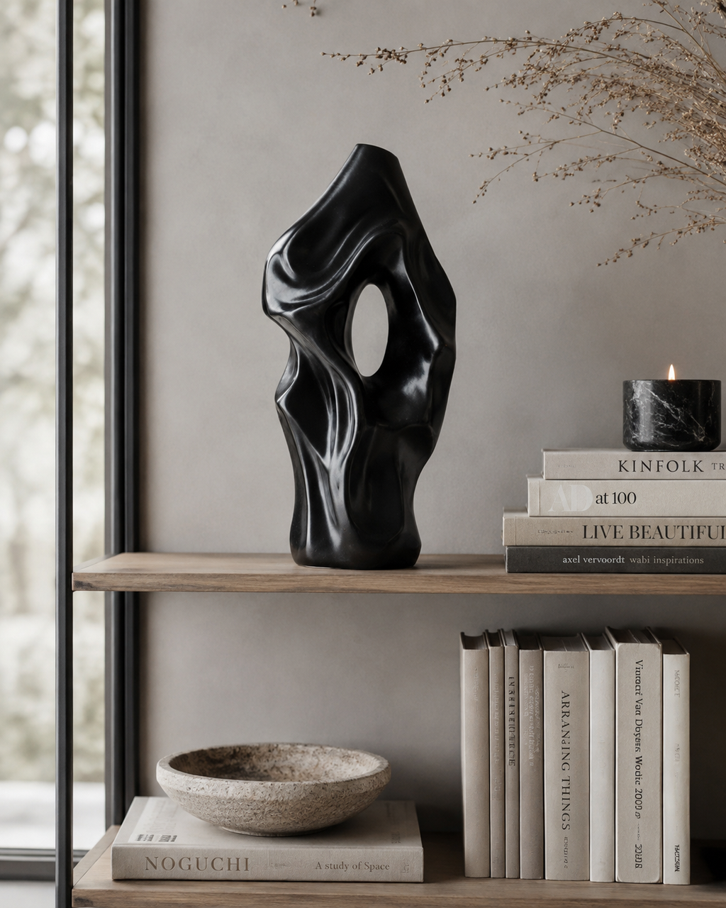 Abstract Cutout Sculptural Vase, Plastic, Modern Minimalist Style