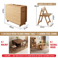 Foldable Solid Wood Dining Table Set, Chair Storage Console, Modern Space-Saving Style