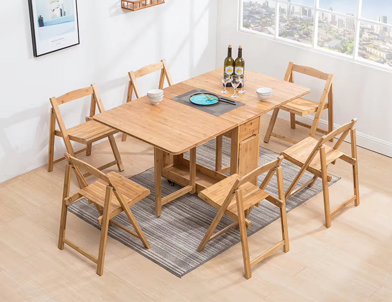 Space-Saving Foldable Dining Table Set, Mobile Extendable Table with Chairs, Modern Minimalist Style