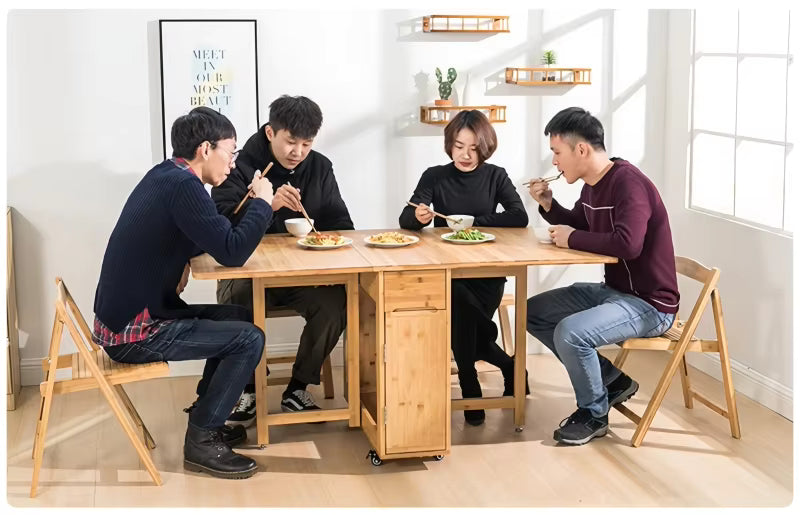 Space-Saving Foldable Dining Table Set, Mobile Extendable Table with Chairs, Modern Minimalist Style