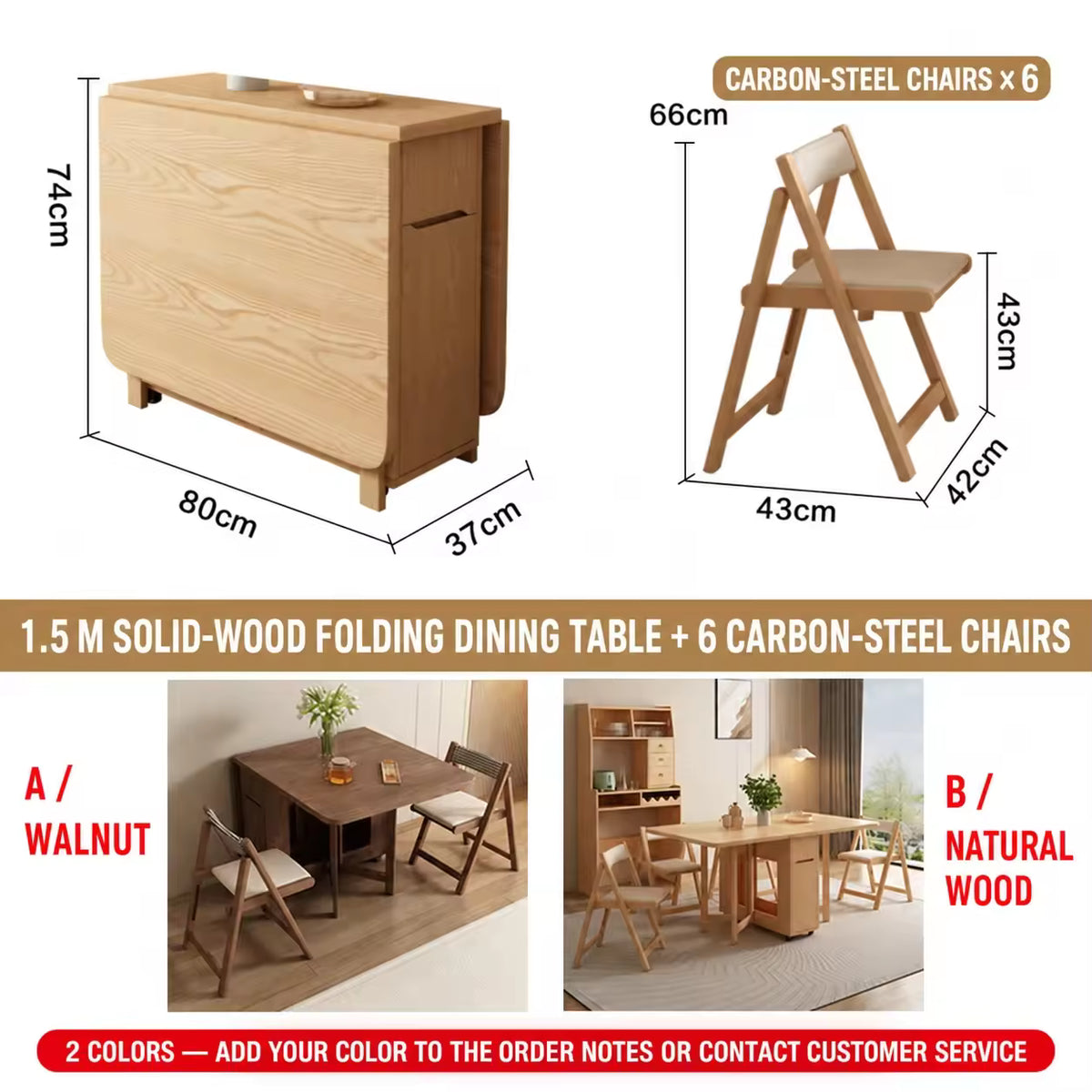 Foldable Solid Wood Dining Table Set, Chair Storage Console, Modern Space-Saving Style