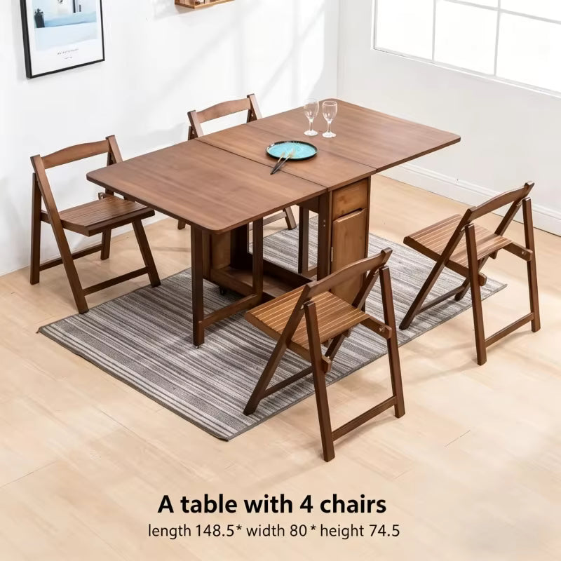 Space-Saving Foldable Dining Table Set, Mobile Extendable Table with Chairs, Modern Minimalist Style