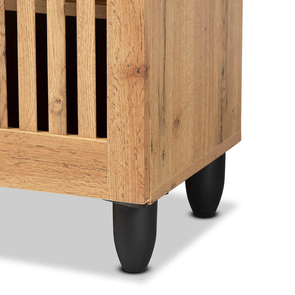 Bamboo Slatted Storage Cabinet, 4-Door Freestanding Organizer, Modern Natural Style