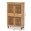 Bamboo Slatted Storage Cabinet, 4-Door Freestanding Organizer, Modern Natural Style