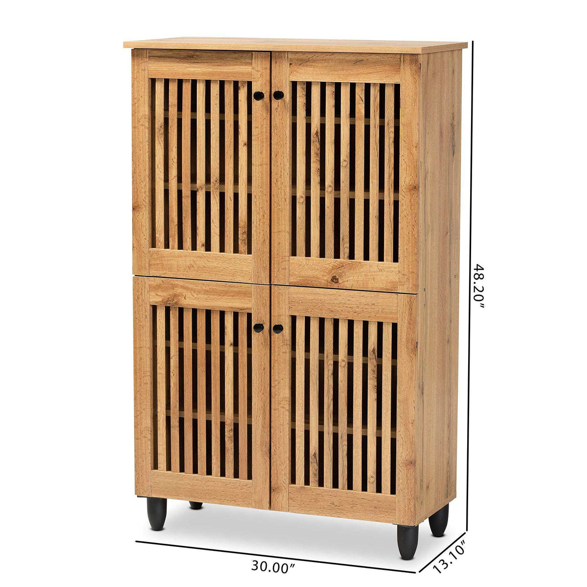 Bamboo Slatted Storage Cabinet, 4-Door Freestanding Organizer, Modern Natural Style