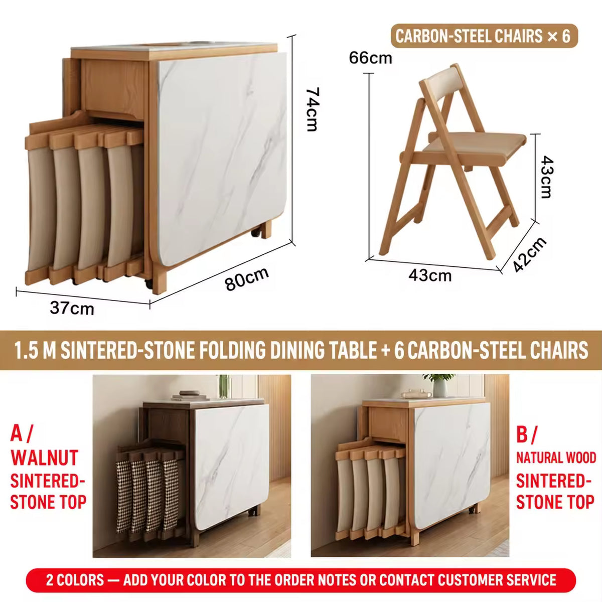 Foldable Solid Wood Dining Table Set, Chair Storage Console, Modern Space-Saving Style