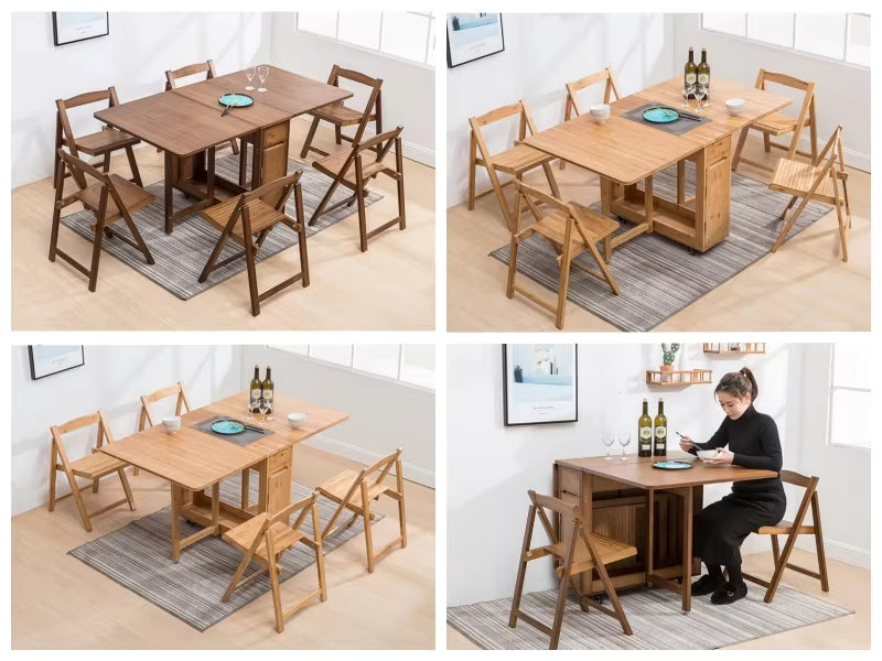Space-Saving Foldable Dining Table Set, Mobile Extendable Table with Chairs, Modern Minimalist Style