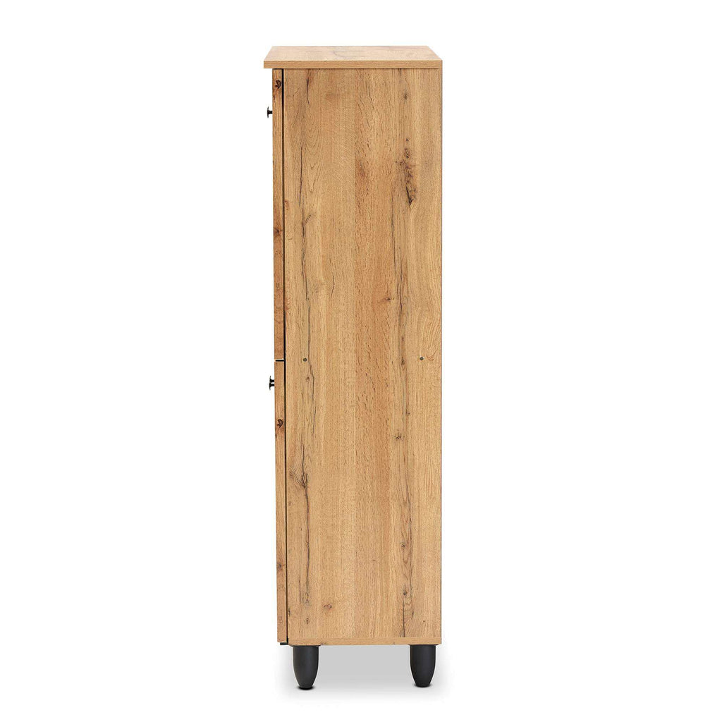Bamboo Slatted Storage Cabinet, 4-Door Freestanding Organizer, Modern Natural Style
