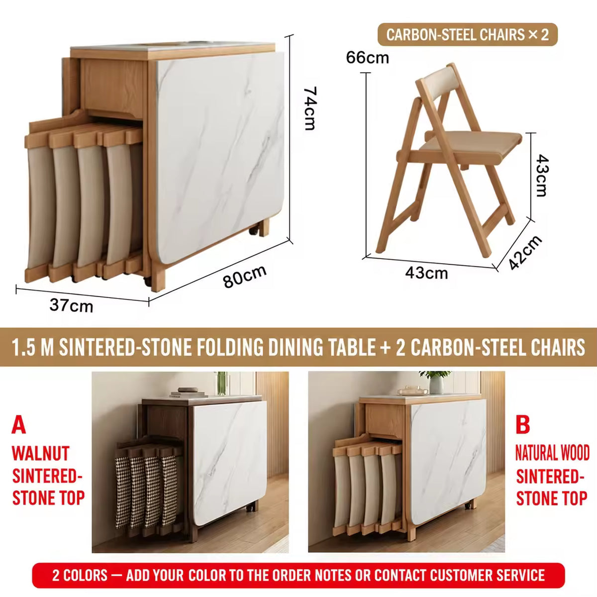 Foldable Solid Wood Dining Table Set, Chair Storage Console, Modern Space-Saving Style
