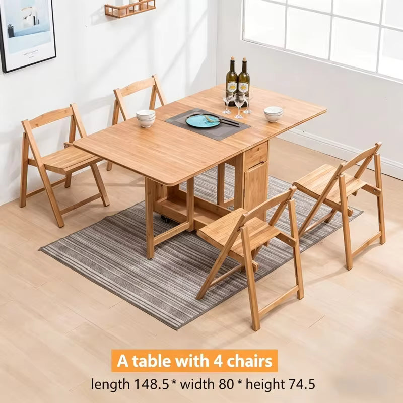 Space-Saving Foldable Dining Table Set, Mobile Extendable Table with Chairs, Modern Minimalist Style
