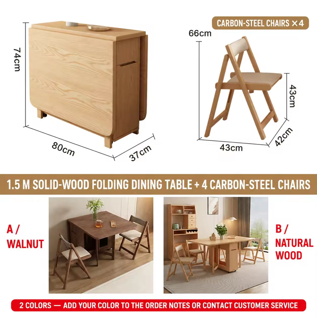 Foldable Solid Wood Dining Table Set, Chair Storage Console, Modern Space-Saving Style