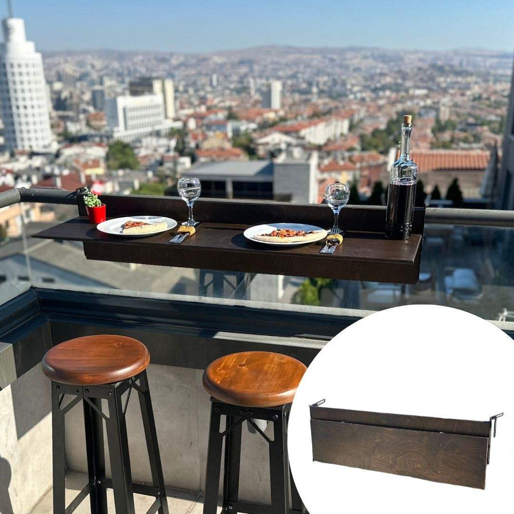 Railing-Mounted Foldable Balcony Table, Wooden Hanging Desk, Modern Space-Saving Style