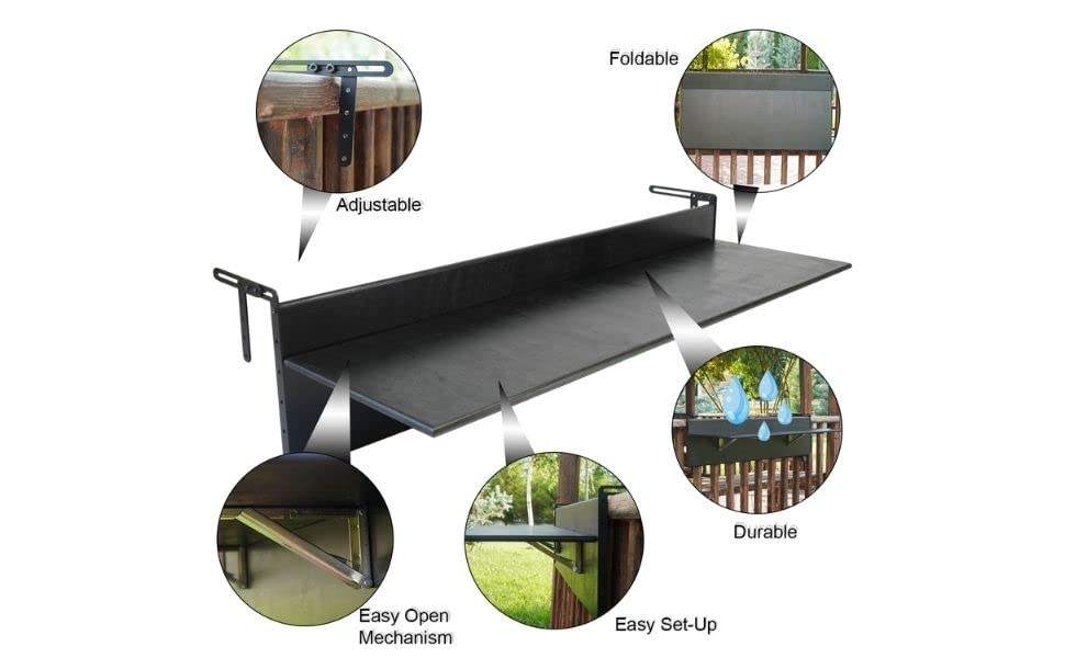 Railing-Mounted Foldable Balcony Table, Wooden Hanging Desk, Modern Space-Saving Style